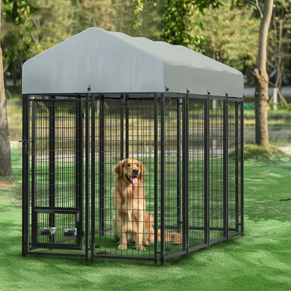 8x4x6 FT Outdoor Dog Kennel with Rotating Dog Bowl L459