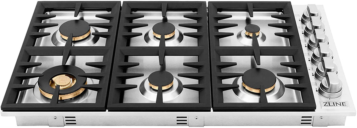 36 in. Dropin Cooktop with 6 Gas Brass Burners B6655