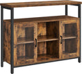 Rustic Brown and Black Buffet Cabinet with Glass Doors D755988