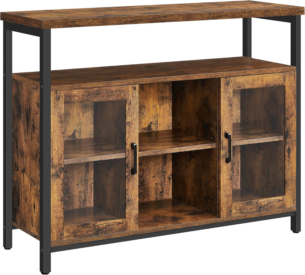 Rustic Brown and Black Buffet Cabinet with Glass Doors D755988