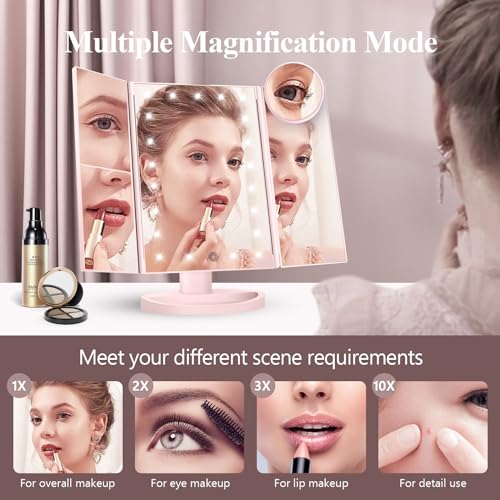 White Trifold Makeup Mirror with Lights W271