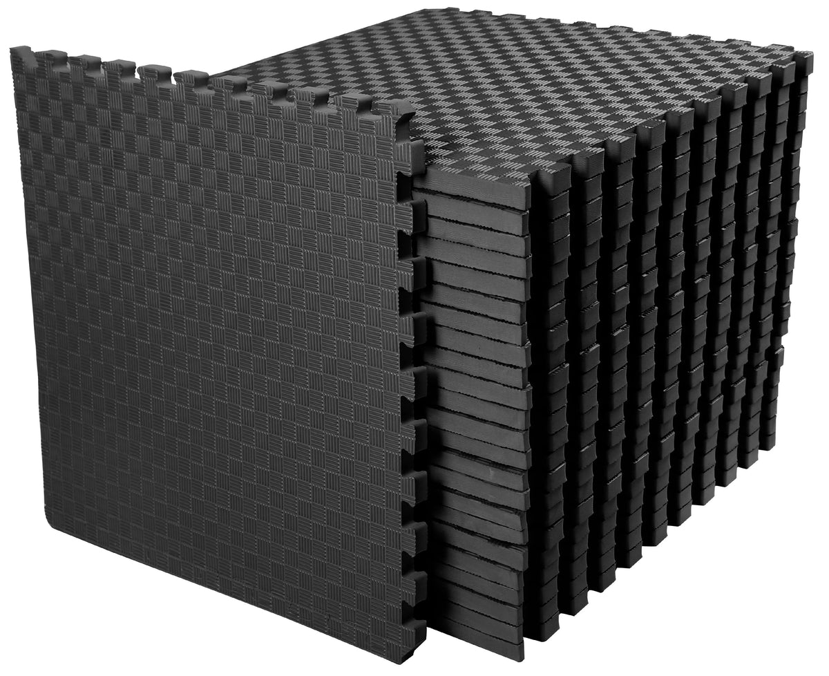 1 In. Thick EVA Foam Interlocking Exercise Mat, 18 Piece, Black E930