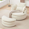 Beige Corduroy Tufted Swivel Accent Chair with Ottoman Q837