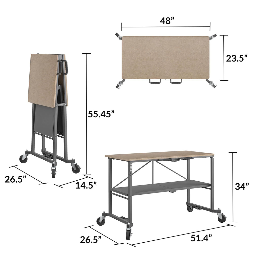 Portable Folding Workbench with Locking Casters, 600 lb. Capacity A772