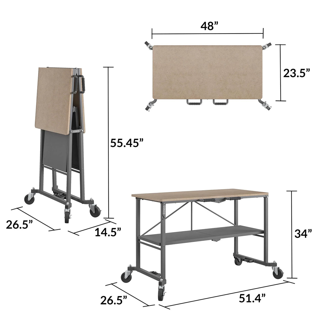 Portable Folding Workbench with Locking Casters, 600 lb. Capacity A772