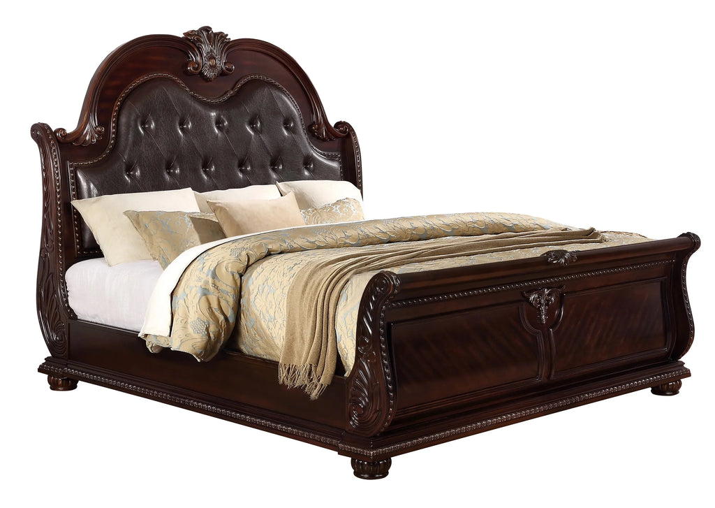 King Size Faux Leather Upholstery Panel Bed Y8084