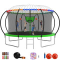 12FT 14FT Trampoline with Enclosure, Basketball Hoop, LED Light and Sprinkler R8603