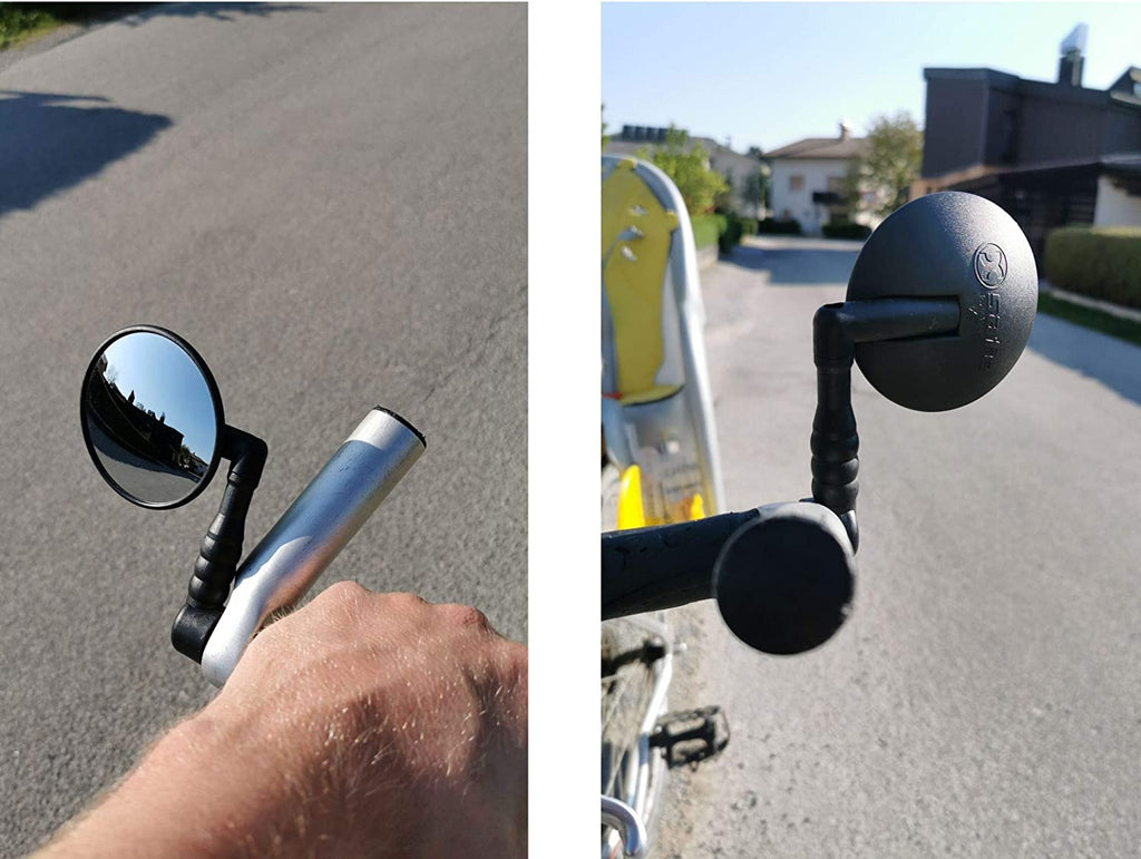 Bike Mirror Rearview, Handlebar Mount Rear View Mirror Wide Angle, Convex Glass, Adjustable Rotation 360° J819