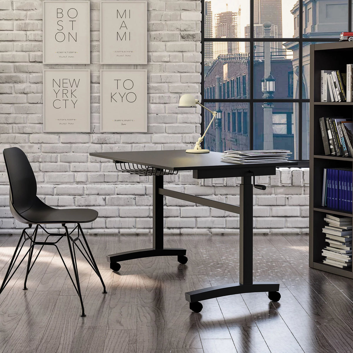 Black Height Adjustable Sit Stand Desk with Casters P17123