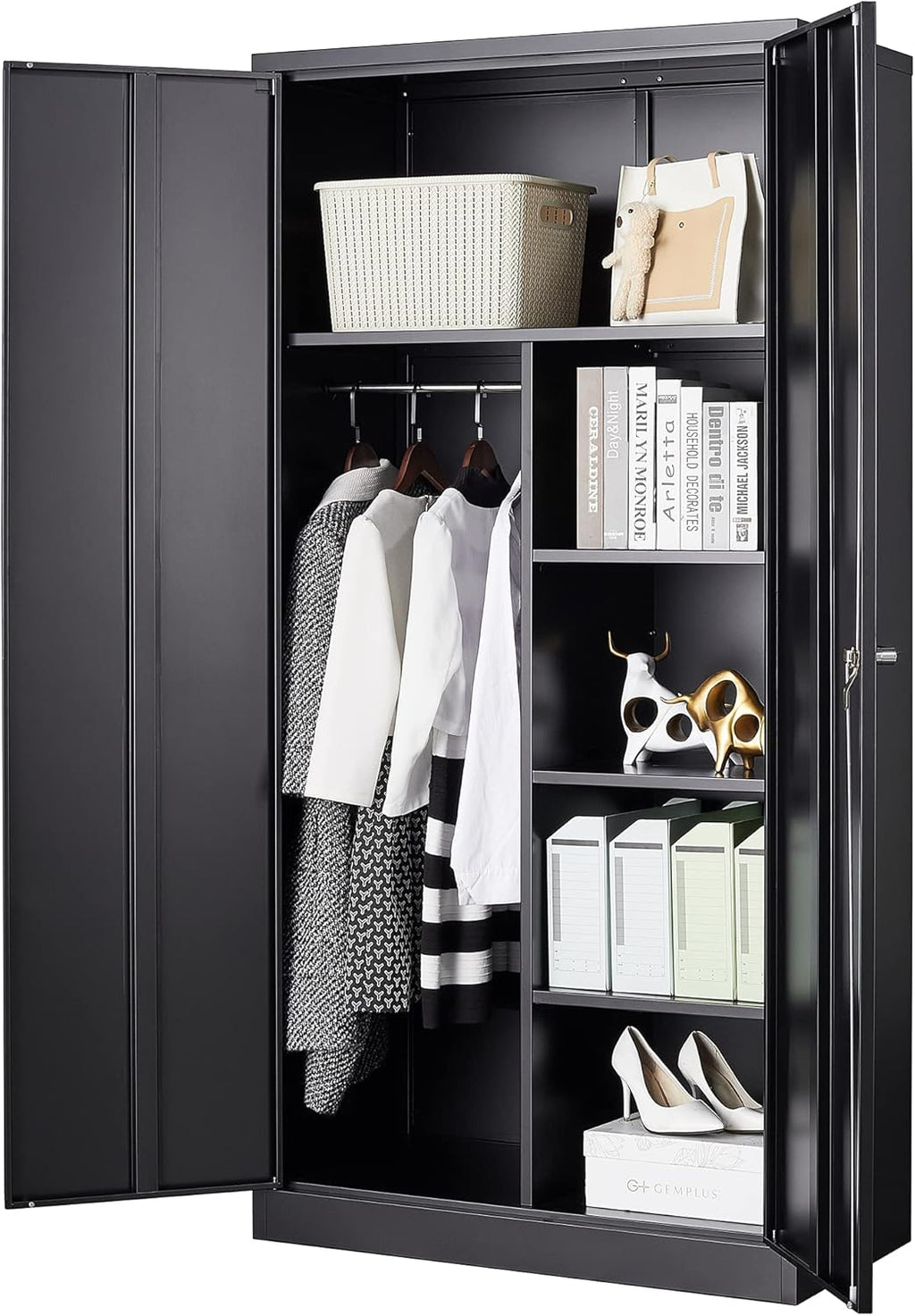 Black Metal Storage Cabinet with 4 Adjustable Shelves O301