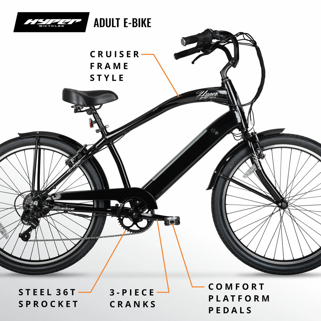 Black 26" 36V Electric Cruiser E-Bike with Pedal-Assist J8894