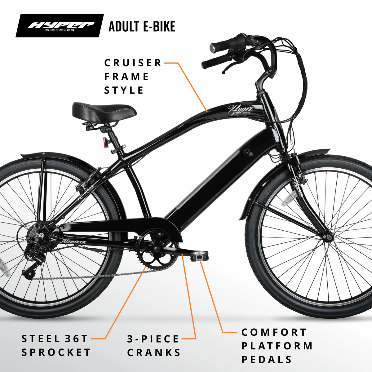 Black 26" 36V Electric Cruiser E-Bike with Pedal-Assist J8894