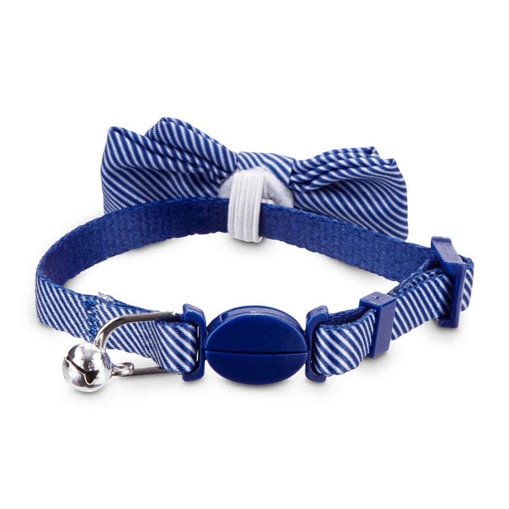 Blue Seersucker Breakaway Bowtie Kitten Collar Q690