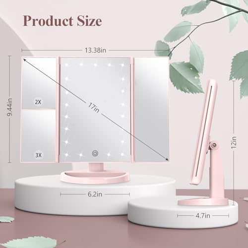 White Trifold Makeup Mirror with Lights W271