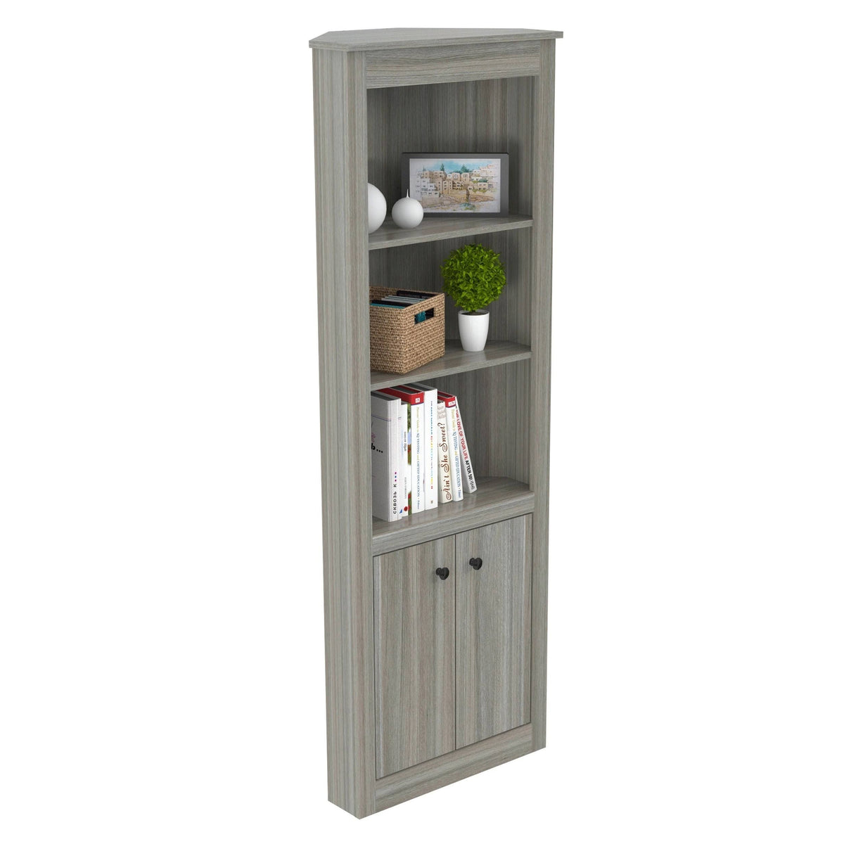 Smoked Oak Corner Bookcase V97133