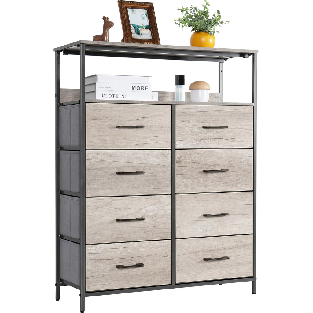 8 Drawer Greige Dresser with Shelves F185