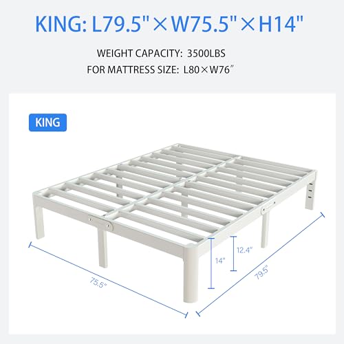 White Queen Size 12 Inch Metal Bed Frame S8157