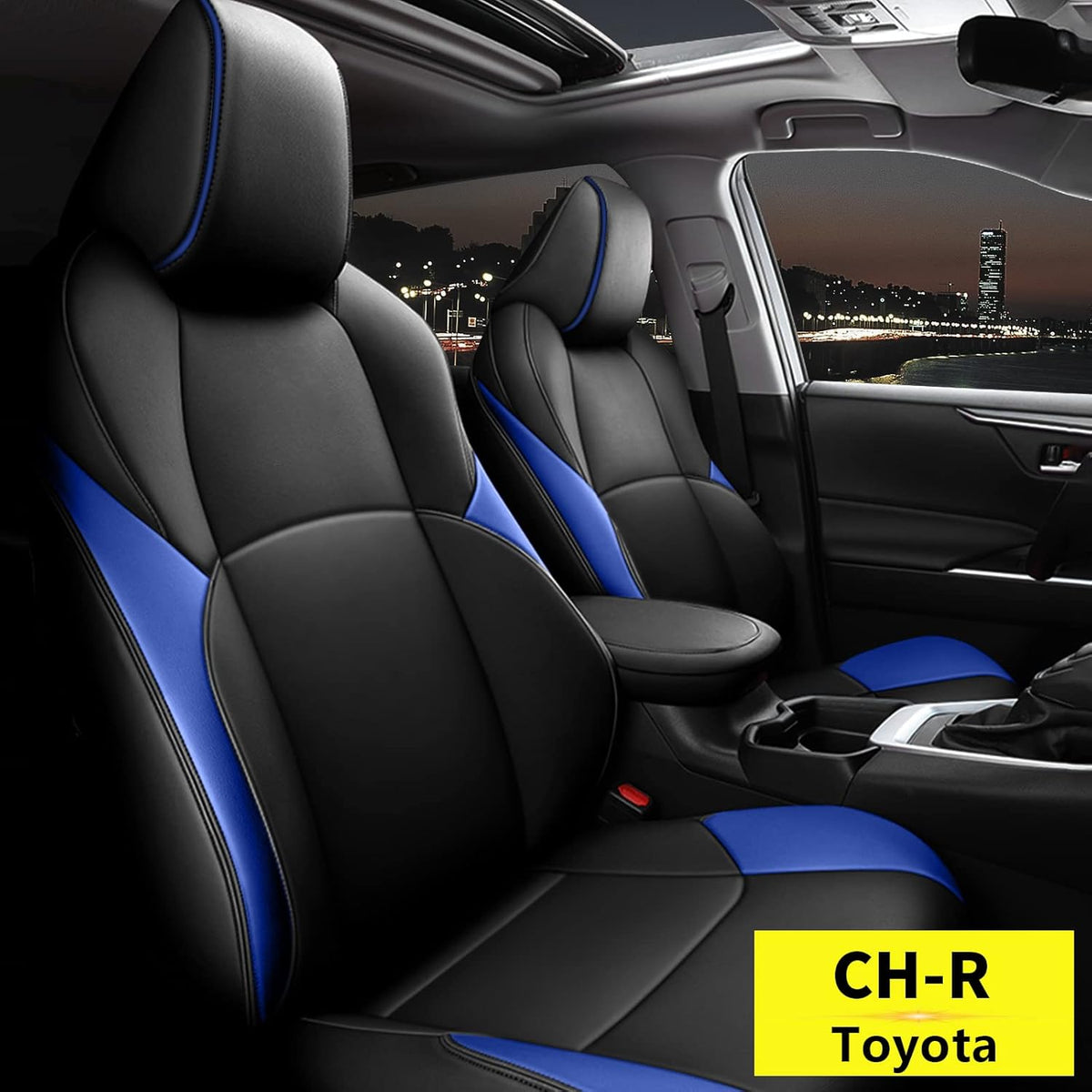 Black & Red Leatherette Car Seat Covers for Toyota C-HR A6110
