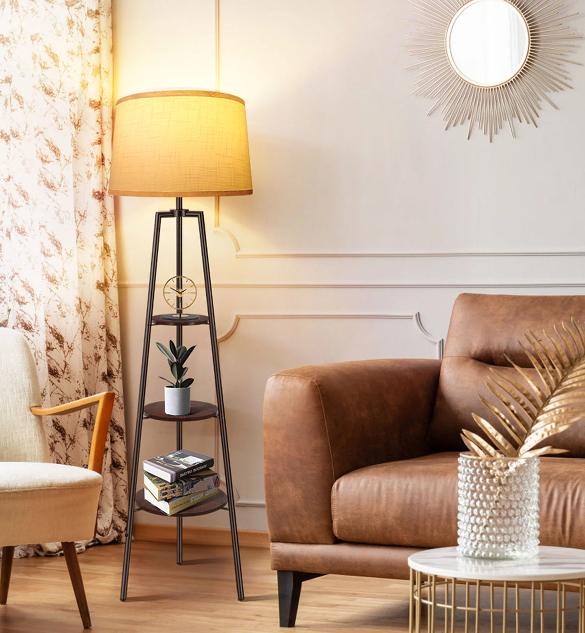 Black Tripod Floor Lamp with Shelves E5477