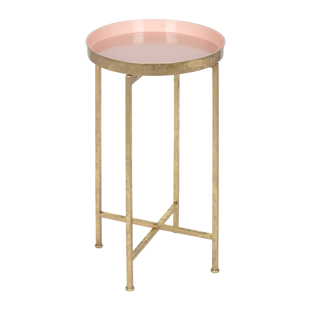 Round Metal Foldable Tray Accent Table Pink and Gold D990
