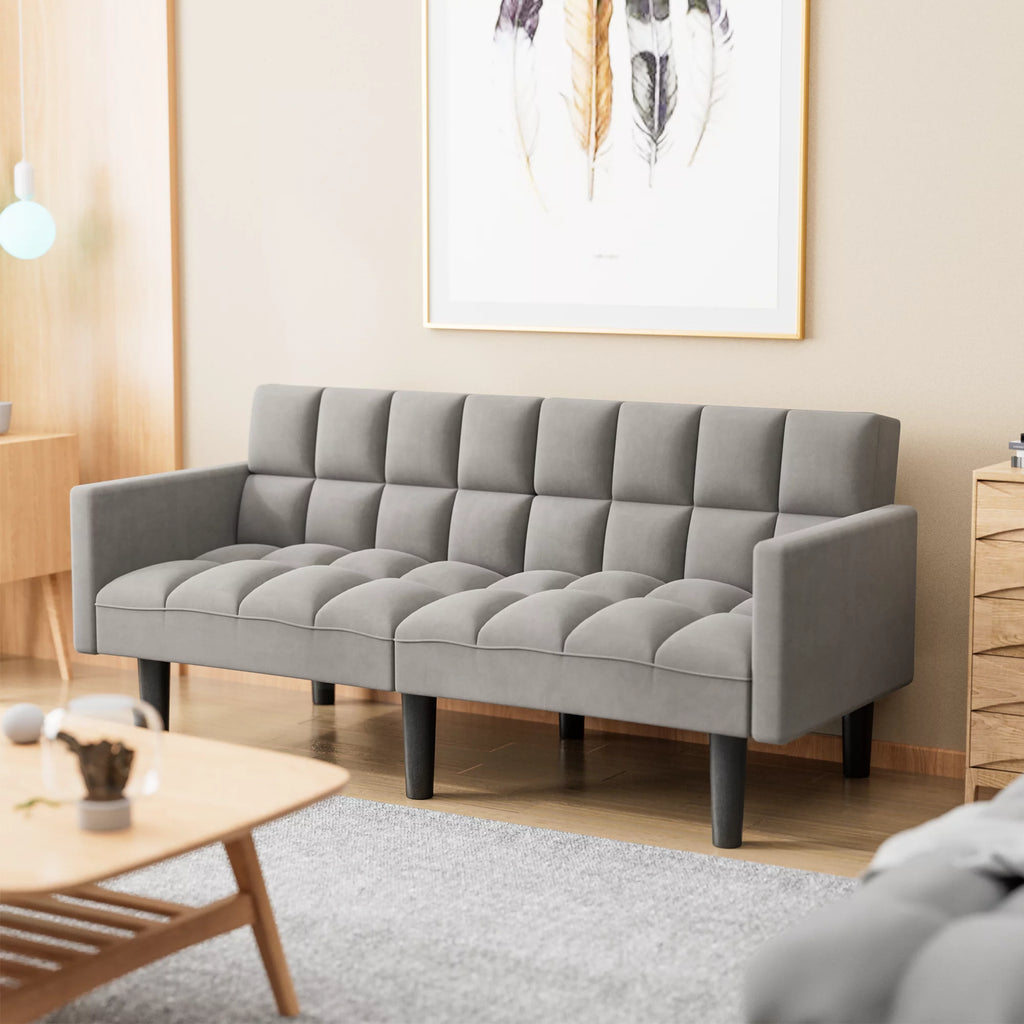 Grey Adjustable Backrest Sofa Bed W7136