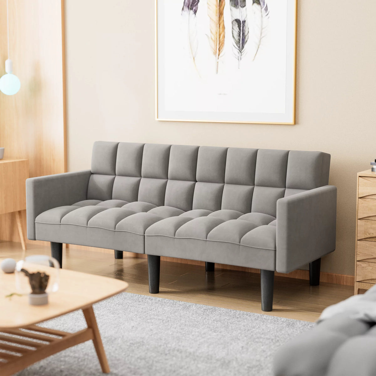 Grey Adjustable Backrest Sofa Bed W7136