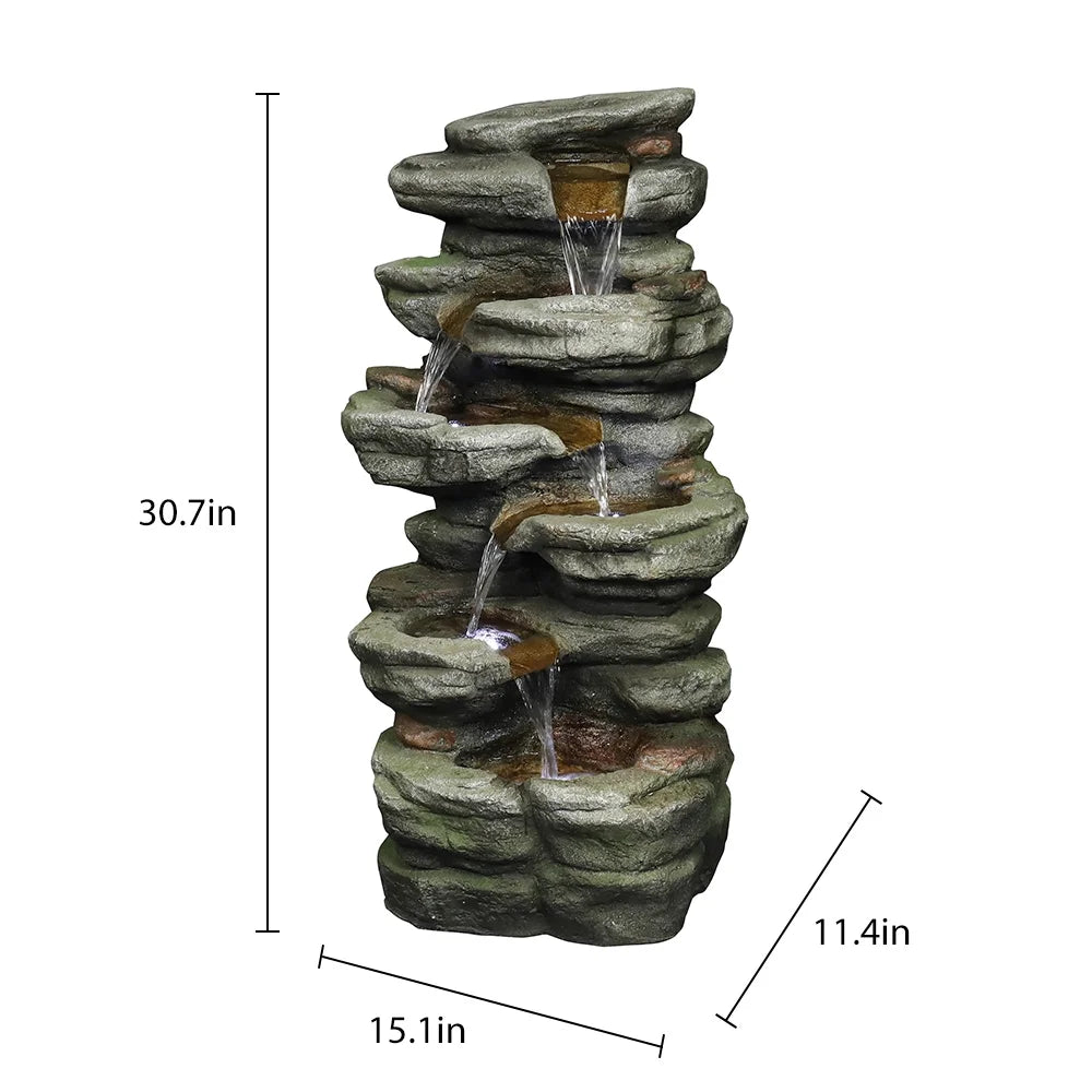 Outdoor 5-Tier Rock Water Fountain with LED Lights L318