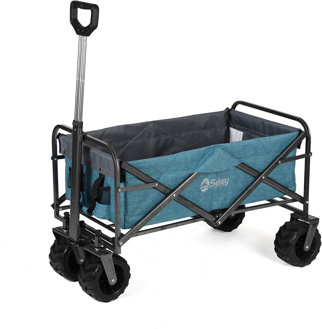 Red Collapsible Folding Wagon Cart with Brake, All Terrain Wheels V4810