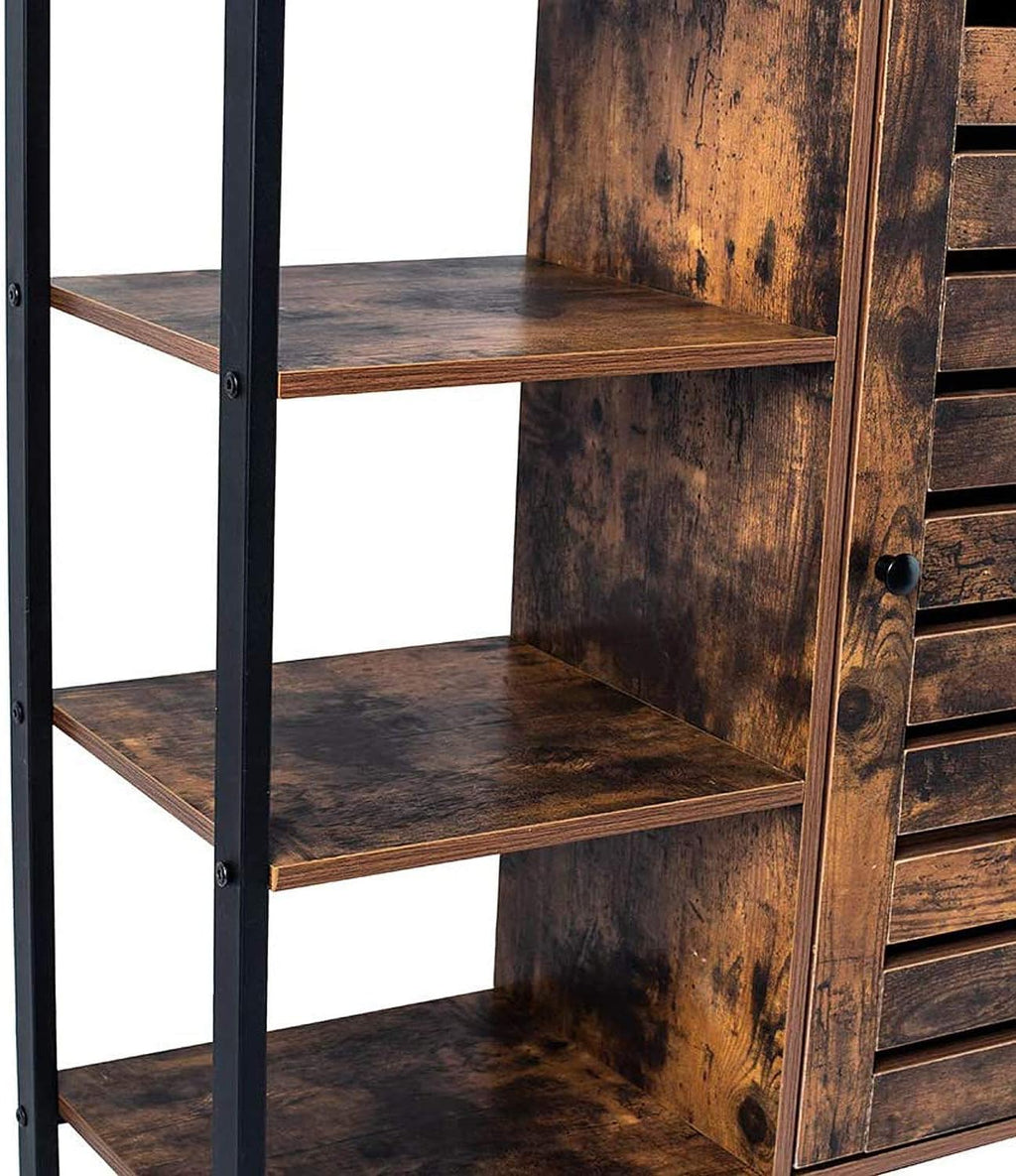 Rustic Brown Bathroom Storage Cabinet with 3 Open Shelves and Closed Compartments W966