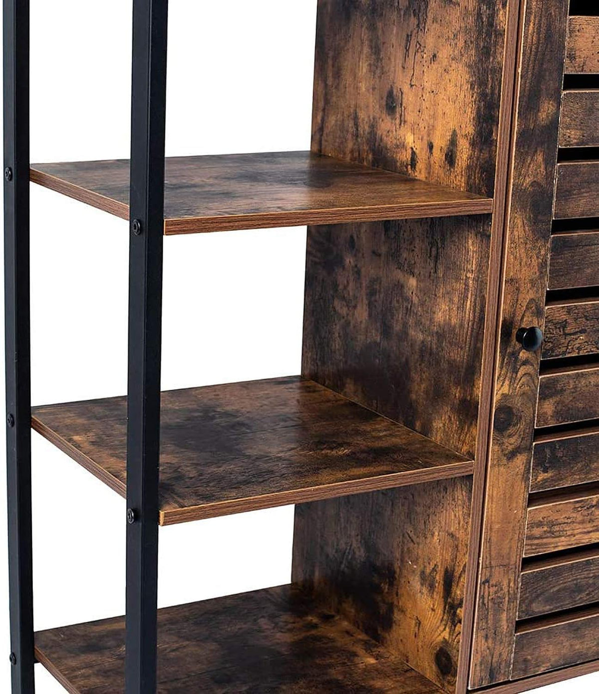 Rustic Brown Bathroom Storage Cabinet with 3 Open Shelves and Closed Compartments W966