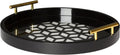 Navy and Gold Round Decorative Tray with Metal Handles I9752