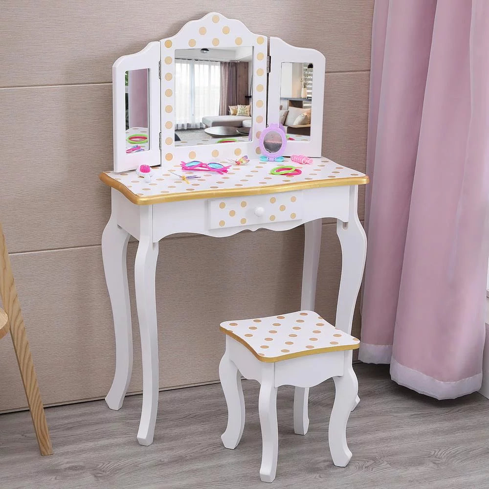Kids Vanity Table and Stool Set with 3 Mirrors T210