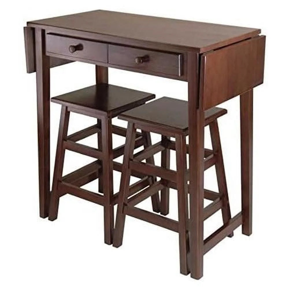 Double Drop Leaf Table with 2 Stools Solid Wood Cappuccino L1023