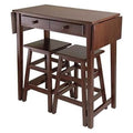 Double Drop Leaf Table with 2 Stools Solid Wood Cappuccino L1023