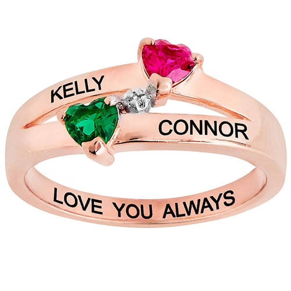 14K Rose Gold over Sterling Birthstone Heart Diamond Accent Ring N6891