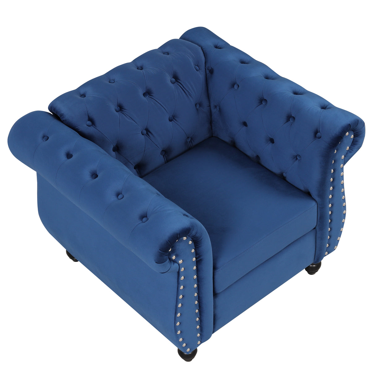 Blue Plush Upholstered Sofa with Solid Wood Legs Y818820