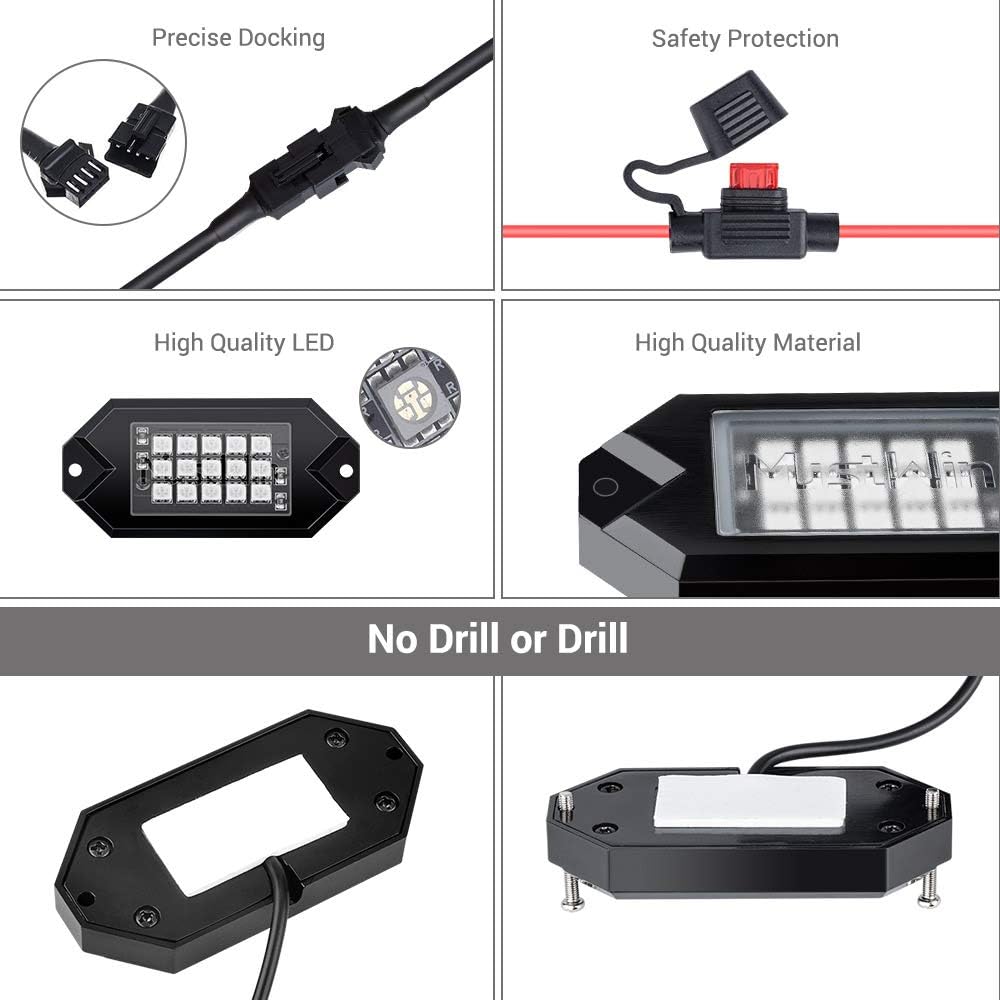 RGB LED Underglow Light Kit 8 Packs Waterproof Aluminum S519