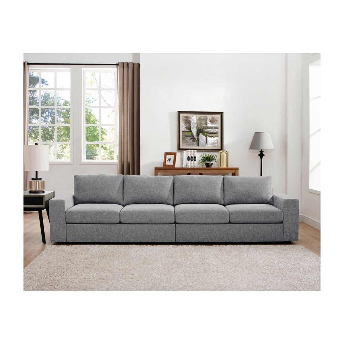Light Gray Linen 4 Seater Sofa U279622