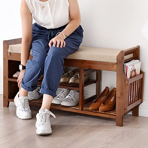 Shoe Storage Bench with Storage Basket and Side Drawer J600