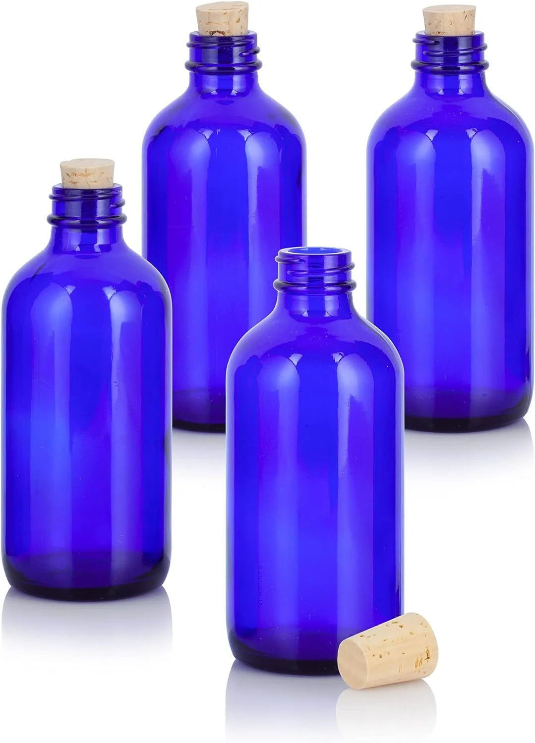 8 Oz Cobalt Blue Glass Bottle with Cork Stopper 4 Pack N732025