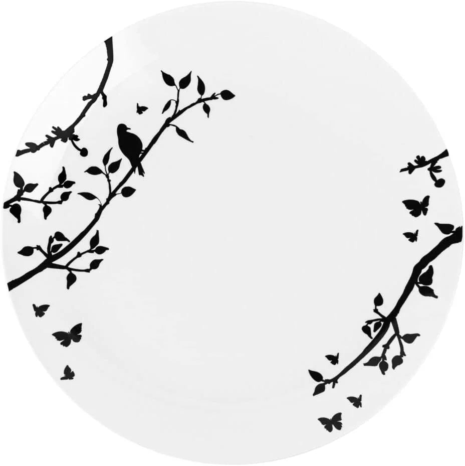 50 Pack 10" Round White Plastic Plates with Black Floral Design X2460