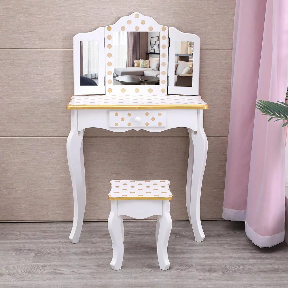 Kids Vanity Table and Stool Set with 3 Mirrors T210