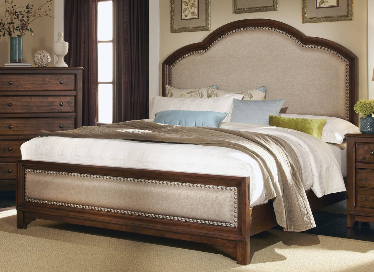 Rustic Brown King Upholstered Panel Bed O8984