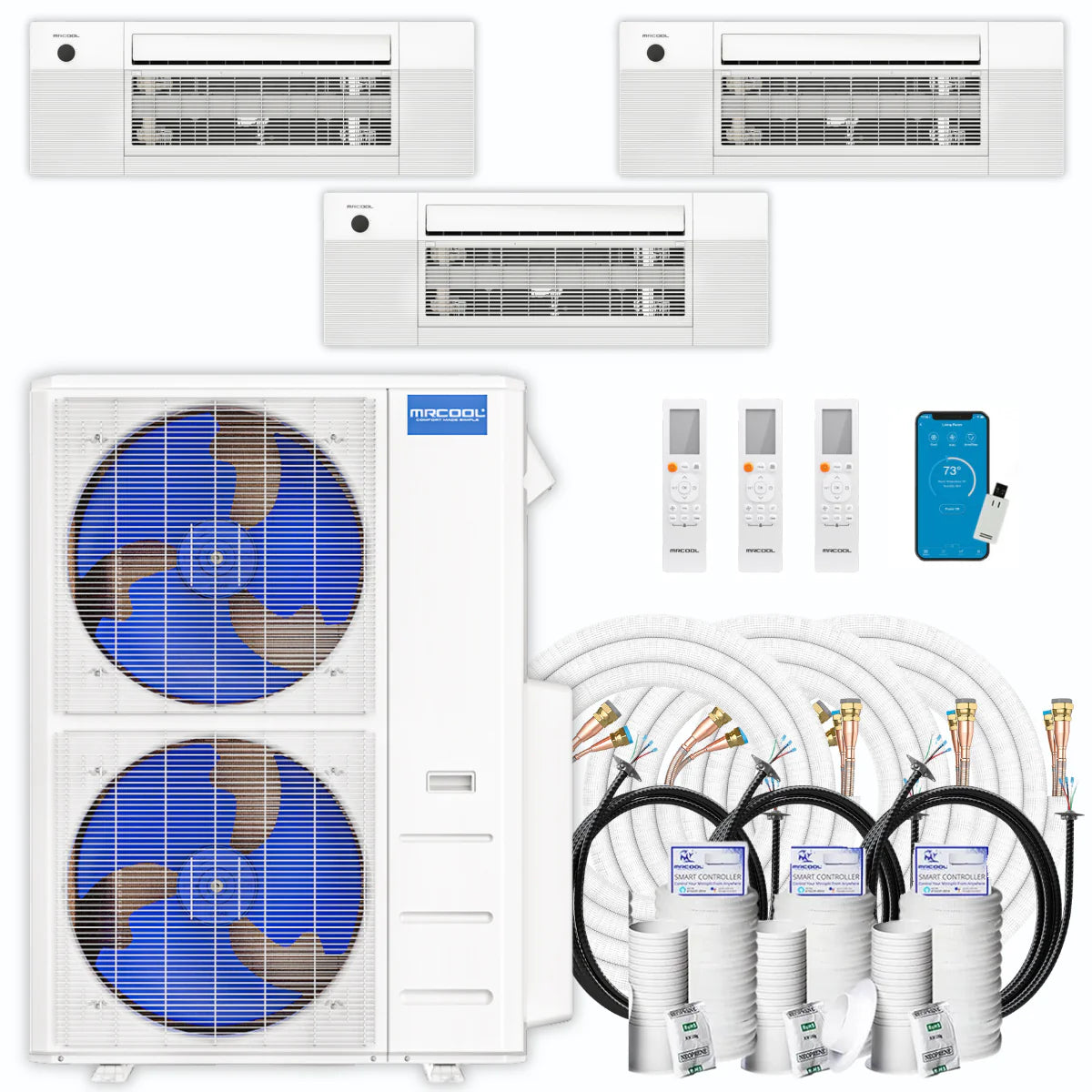 39,000 BTU 3 Zone Ceiling Cassette Ductless Air Conditioner and Heat Pump H9396