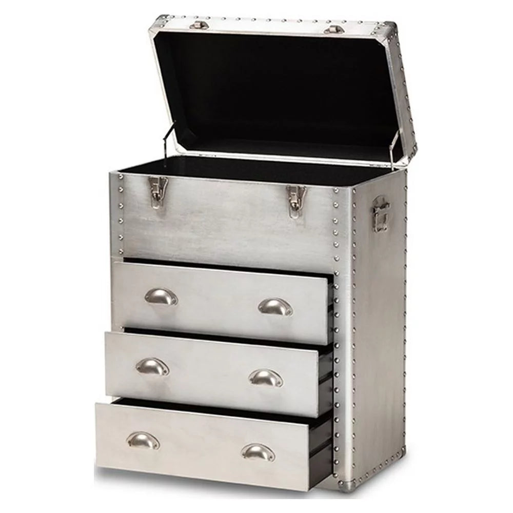 Silver Metal 3 Drawer Accent Storage Chest D4981