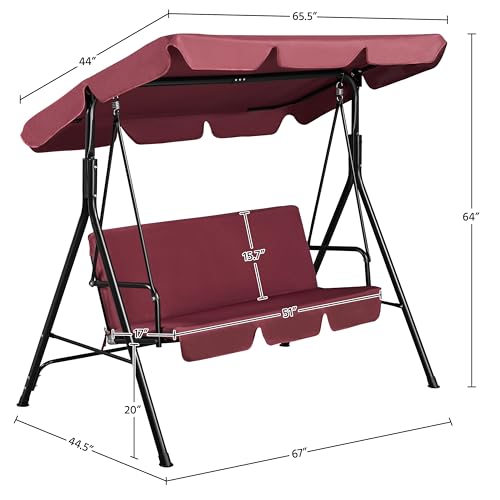 3-Seat Outdoor Swing Chair with Adjustable Canopy & Removable Cushion U7078